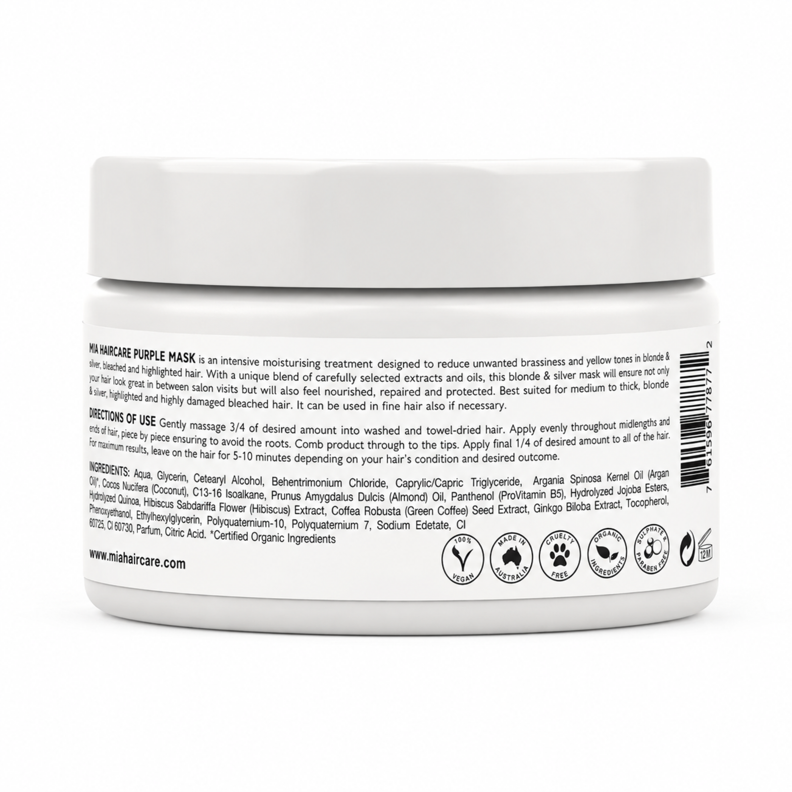 Mia Haircare Vegan organic Purple mask 4